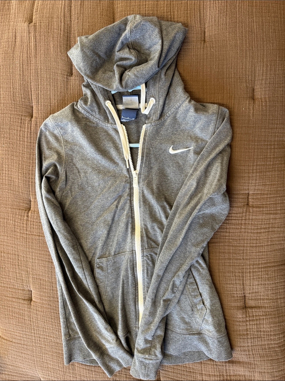 Nike Heather Gray Full-Zip Hoodie with White Swoosh